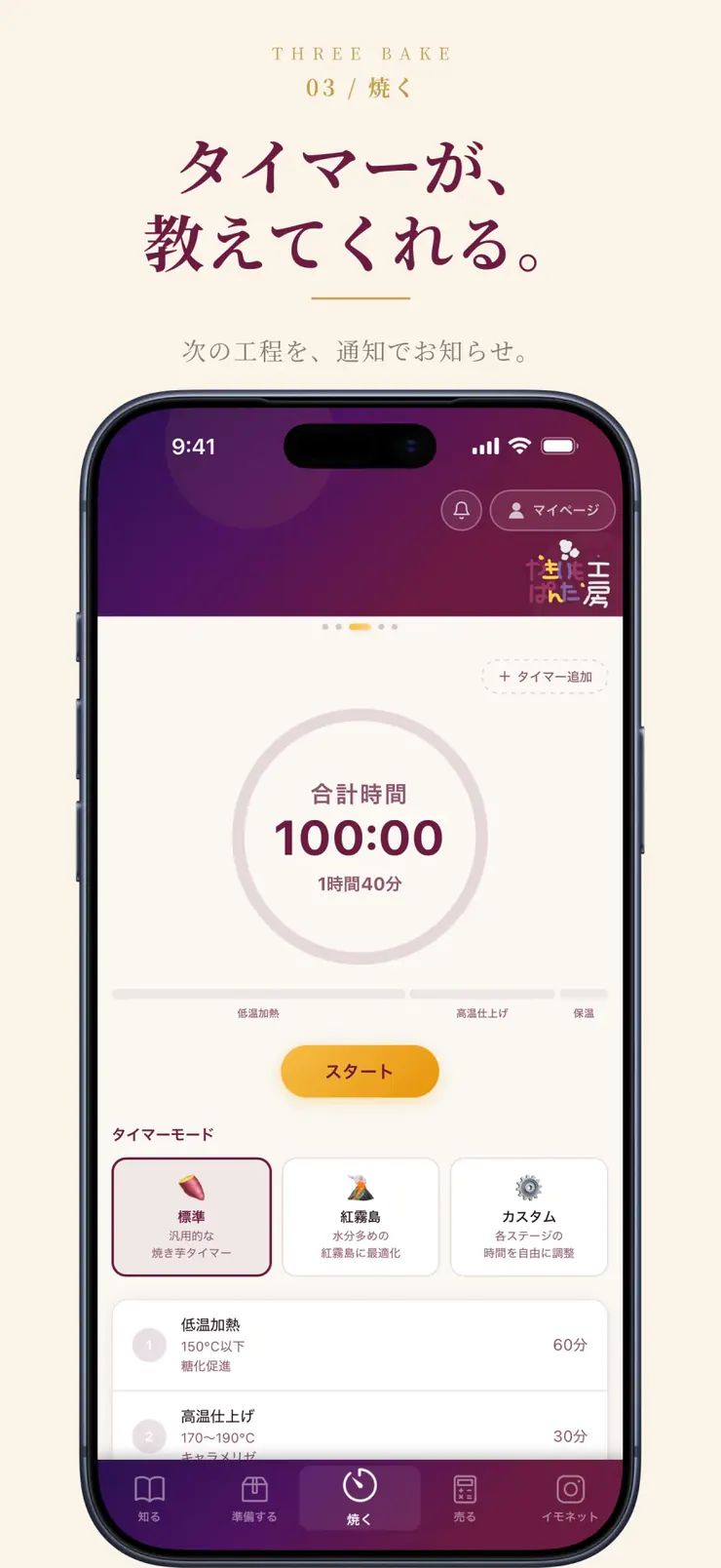 タイマーが、教えてくれる。 次の工程を、通知でお知らせ。